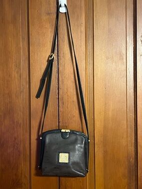 Vintage HCL Leather Crossbody Bag Brown Monogram Gold Plaque Adjustable Strap